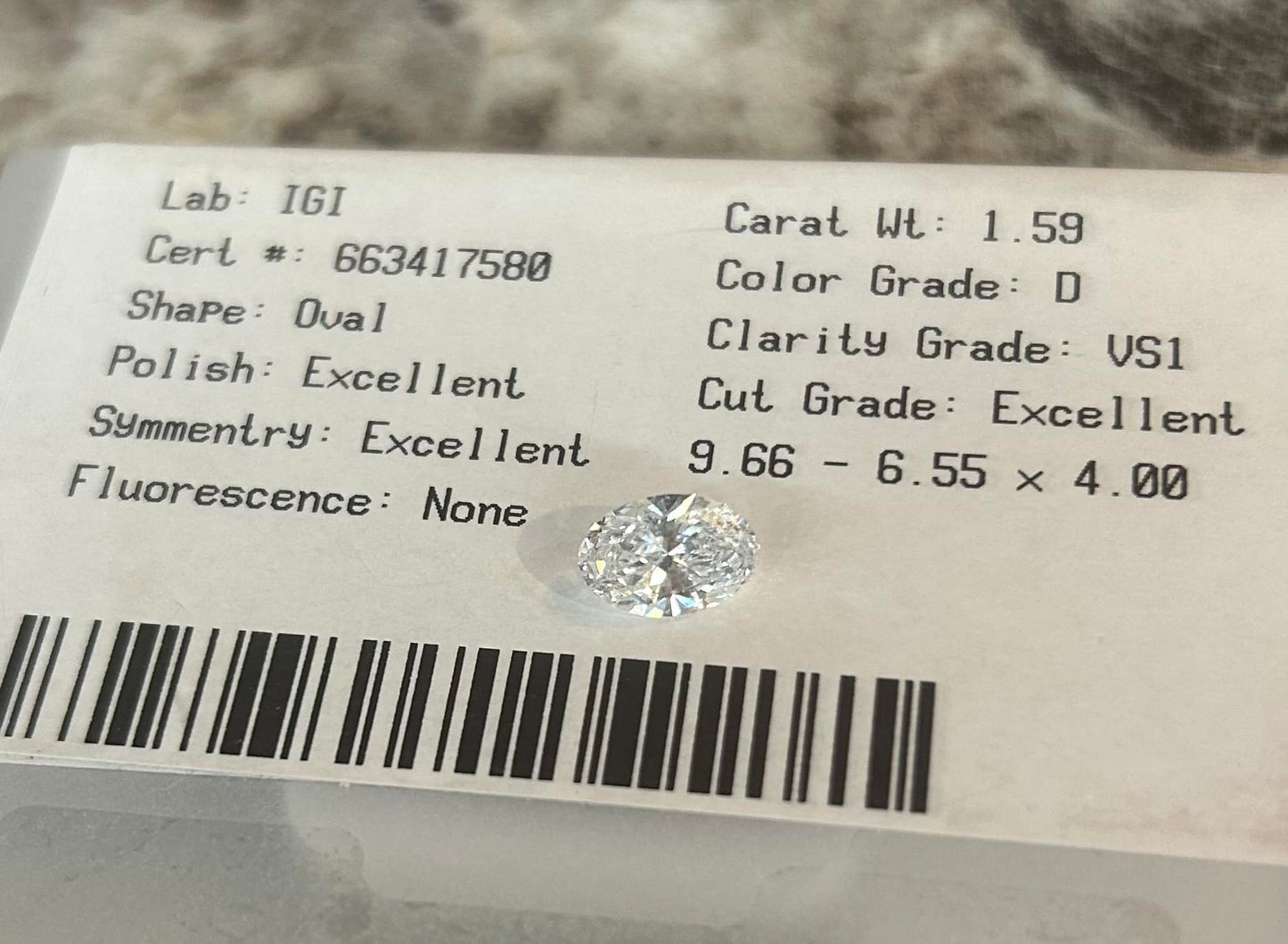 1.59ct Oval LG Diamond