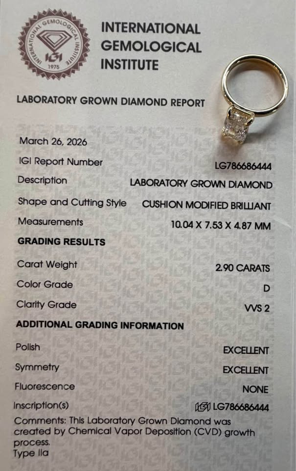 10KY 2.90ct Elongated Cushion Cut Lab Grown Diamond Engagement Ring