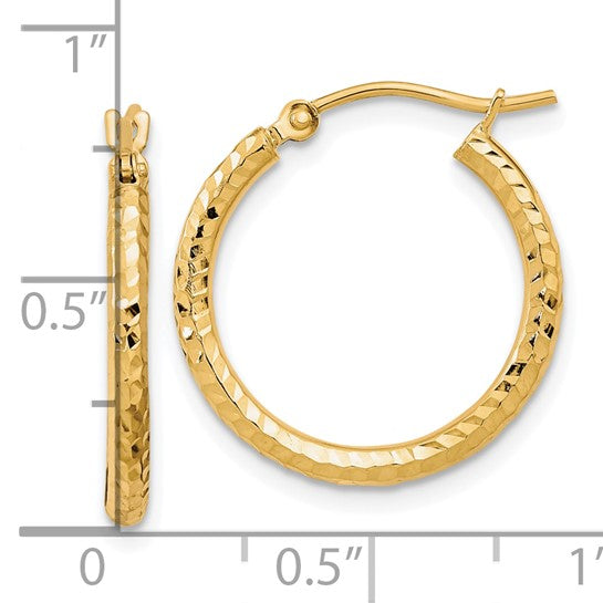 10K Diamond Cut 2mm Round Tube Hoop Earrings