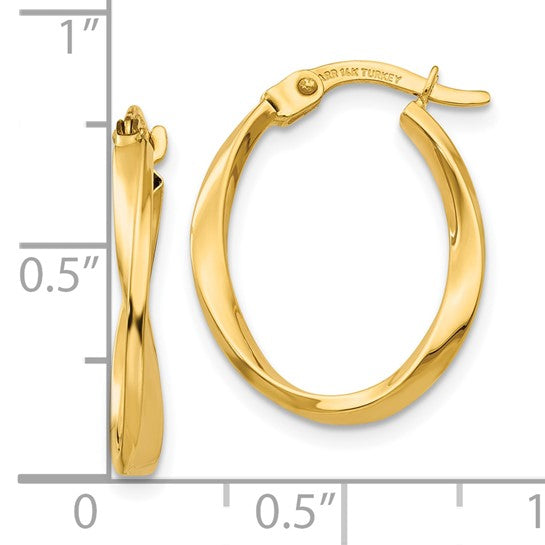 10K Gold Polished Twisted Oval Hoop Earrings