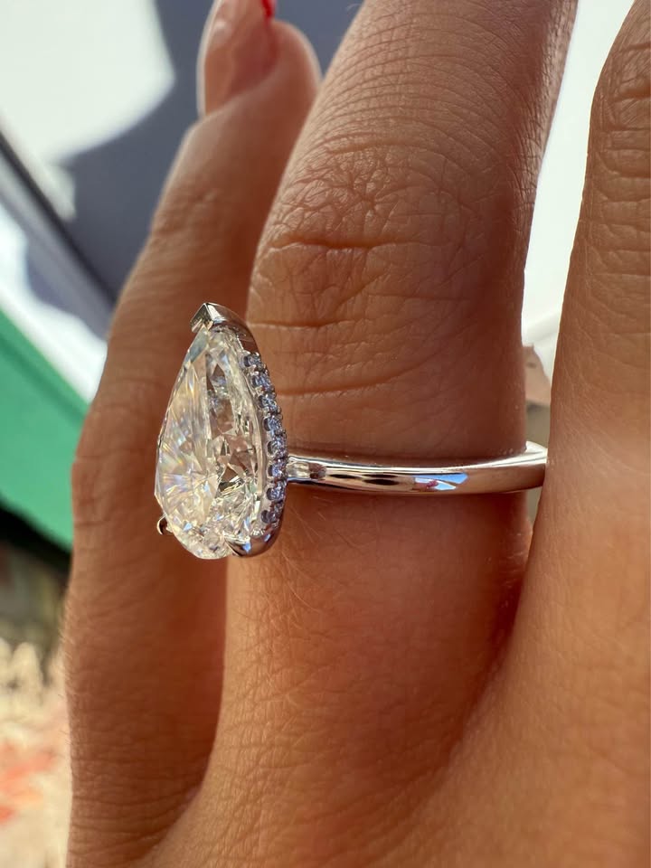 14KW 2.08ct Pear Lab Grown Diamond Engagement Ring with Hidden Halo
