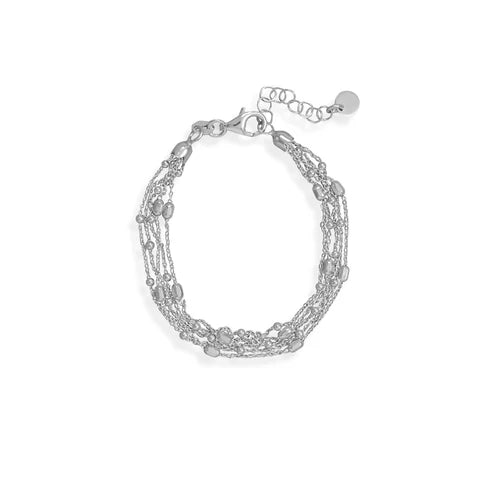 Rhodium Plated Five Strand Satellite Chain Bracelet
