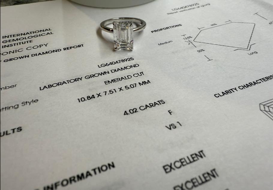 14KW 4.02ct Emerald Cut Lab Grown Diamond Engagement Ring