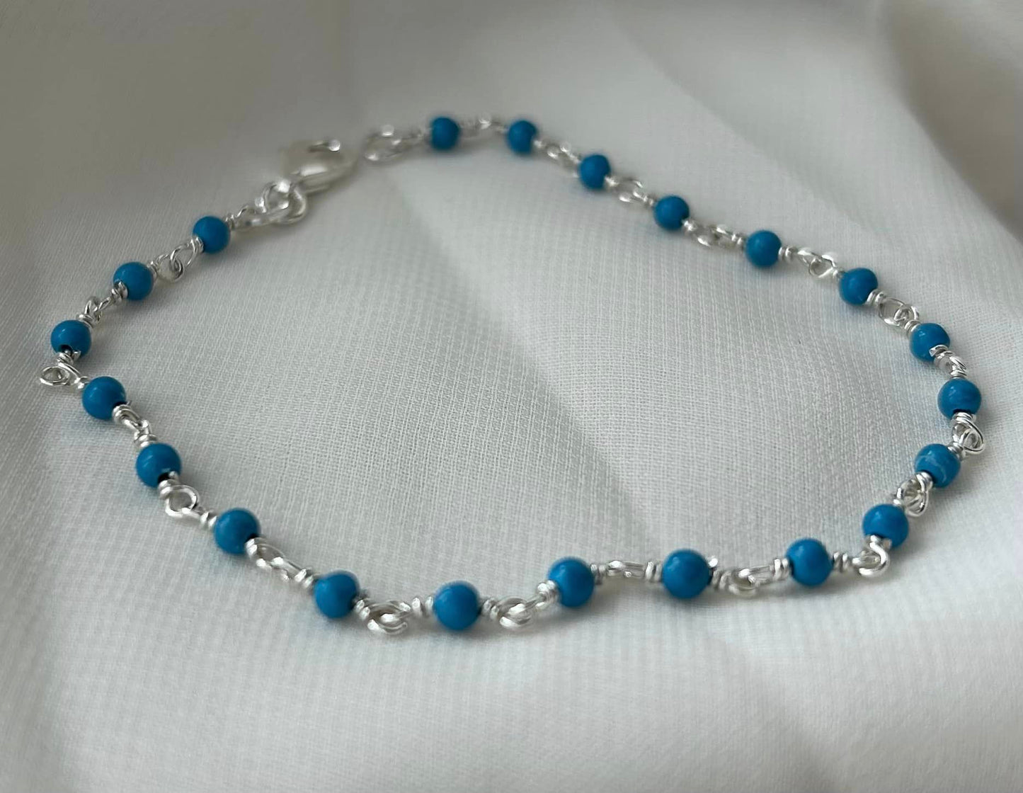Sterling Silver and Genuine Turquoise 7.5” bracelet