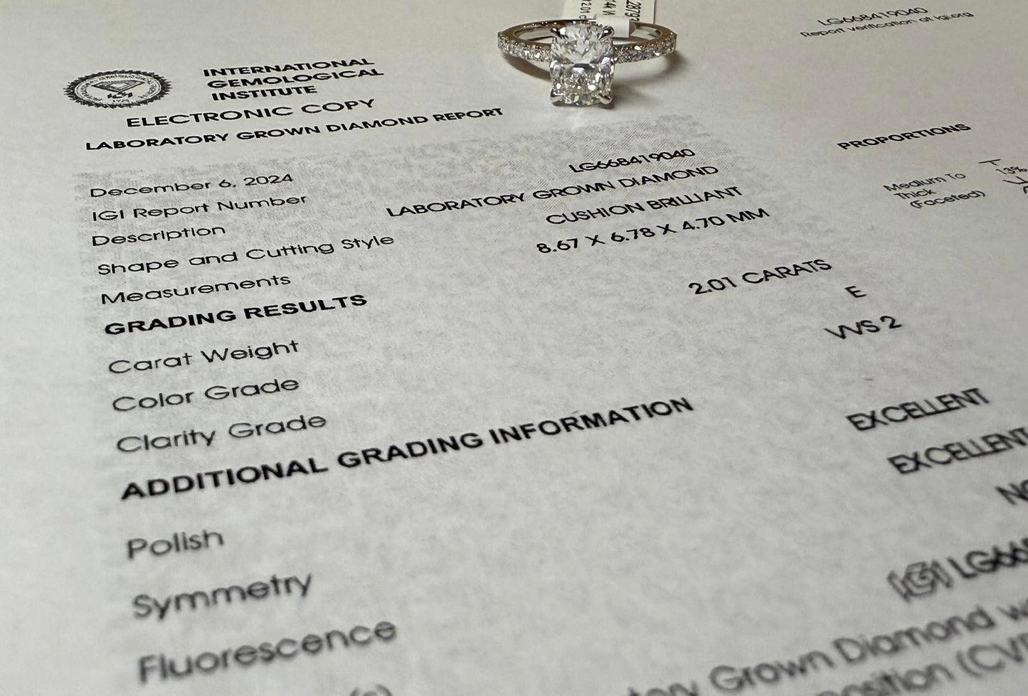 14KW 2.01 Cushion Brilliant Lab Grown Diamond Engagement Ring