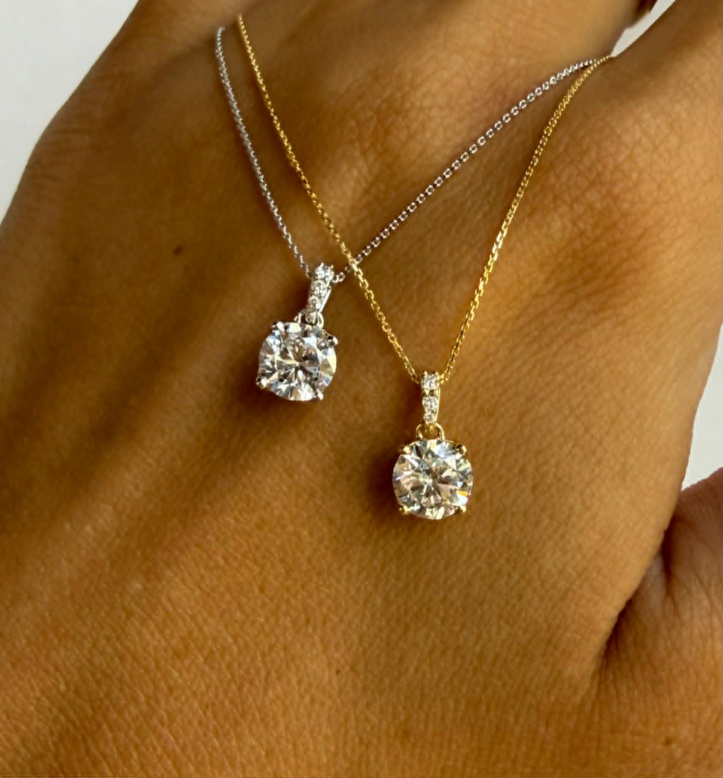 18K Yellow and White Gold 1ctw Lab Dia Pendant Necklaces