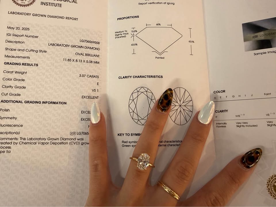 14KY 3.07ct Oval Lab Grown Diamond Engagement Ring
