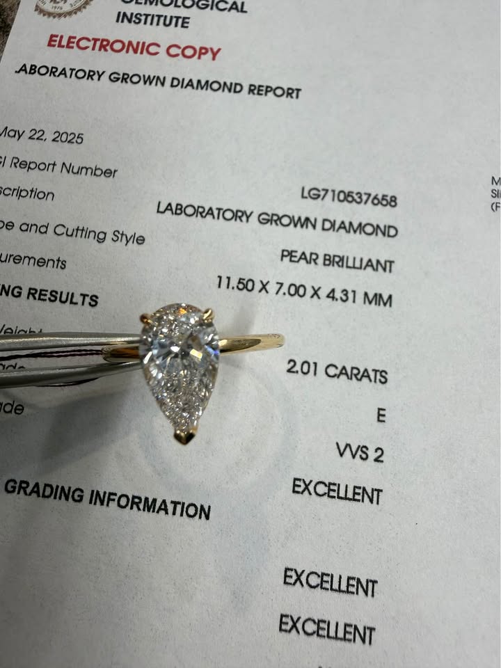 14KY 2.01ct Pear Lab Grown Diamond Engagement Ring with Hidden Halo