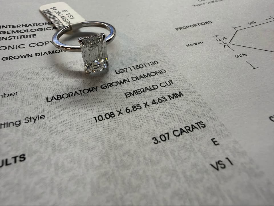 14KW 3.07ct Emerald Cut Lab Grown Diamond Engagement Ring
