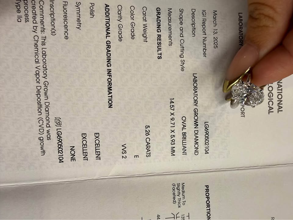 14KW 5.26ct Oval Lab Grown Diamond Engagement Ring