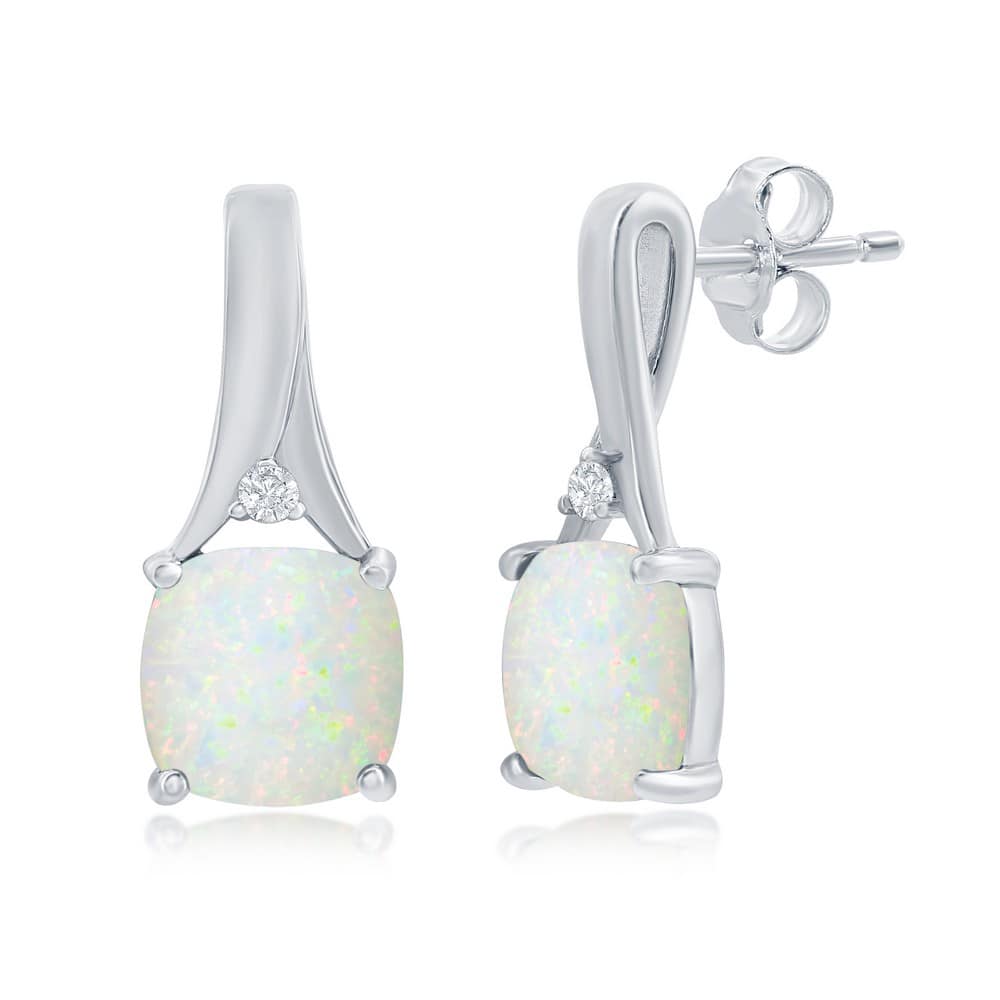 Sterling Silver, Opal and CZ Earrings