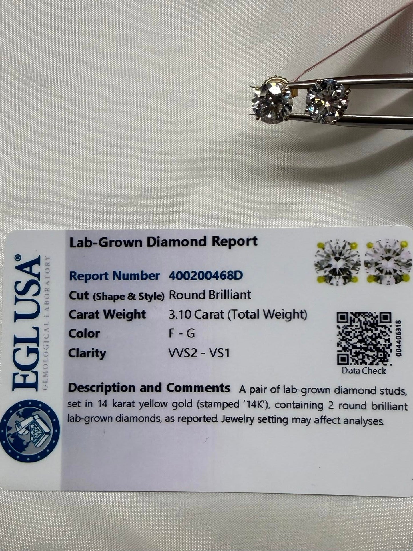 14KY 3.10ctw LGD Stud Earrings