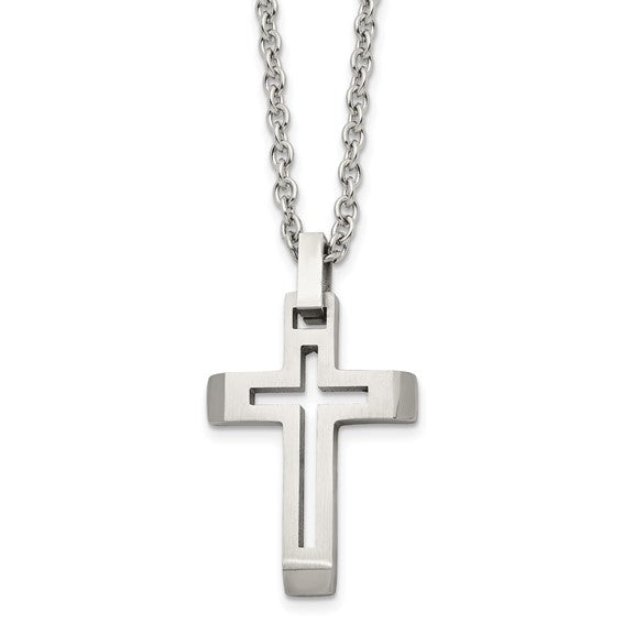 Chisel Stainless Steel Cut-out Cross Pendant on a 20 inch Cable Chain Necklace