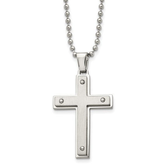 Chisel Stainless Steel Cross Pendant on a 22 inch Ball Chain Necklace