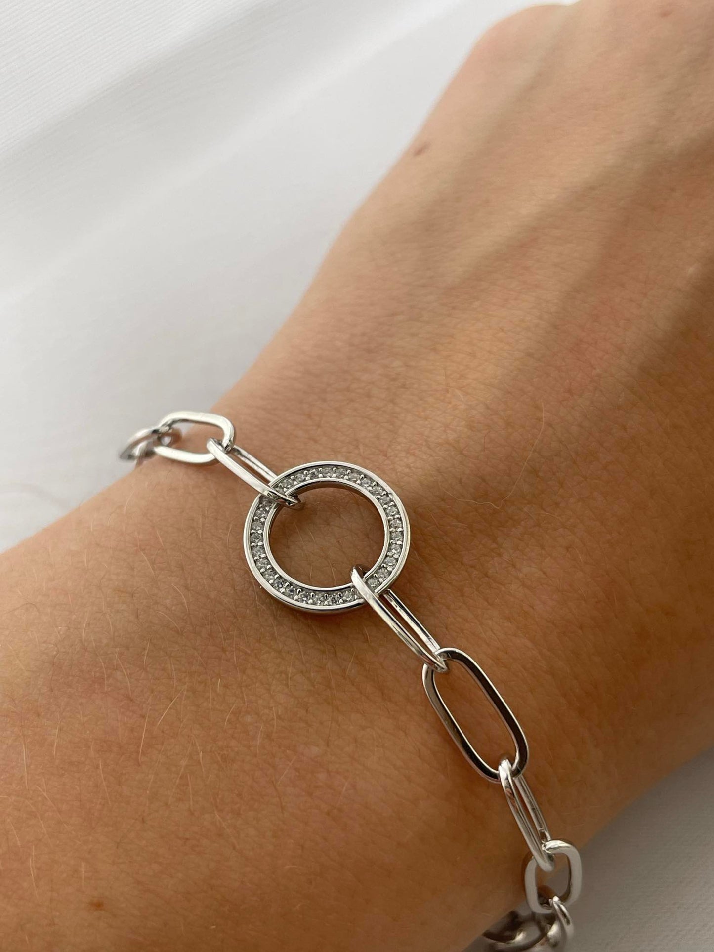 CZ Circle Paperclip Bracelet