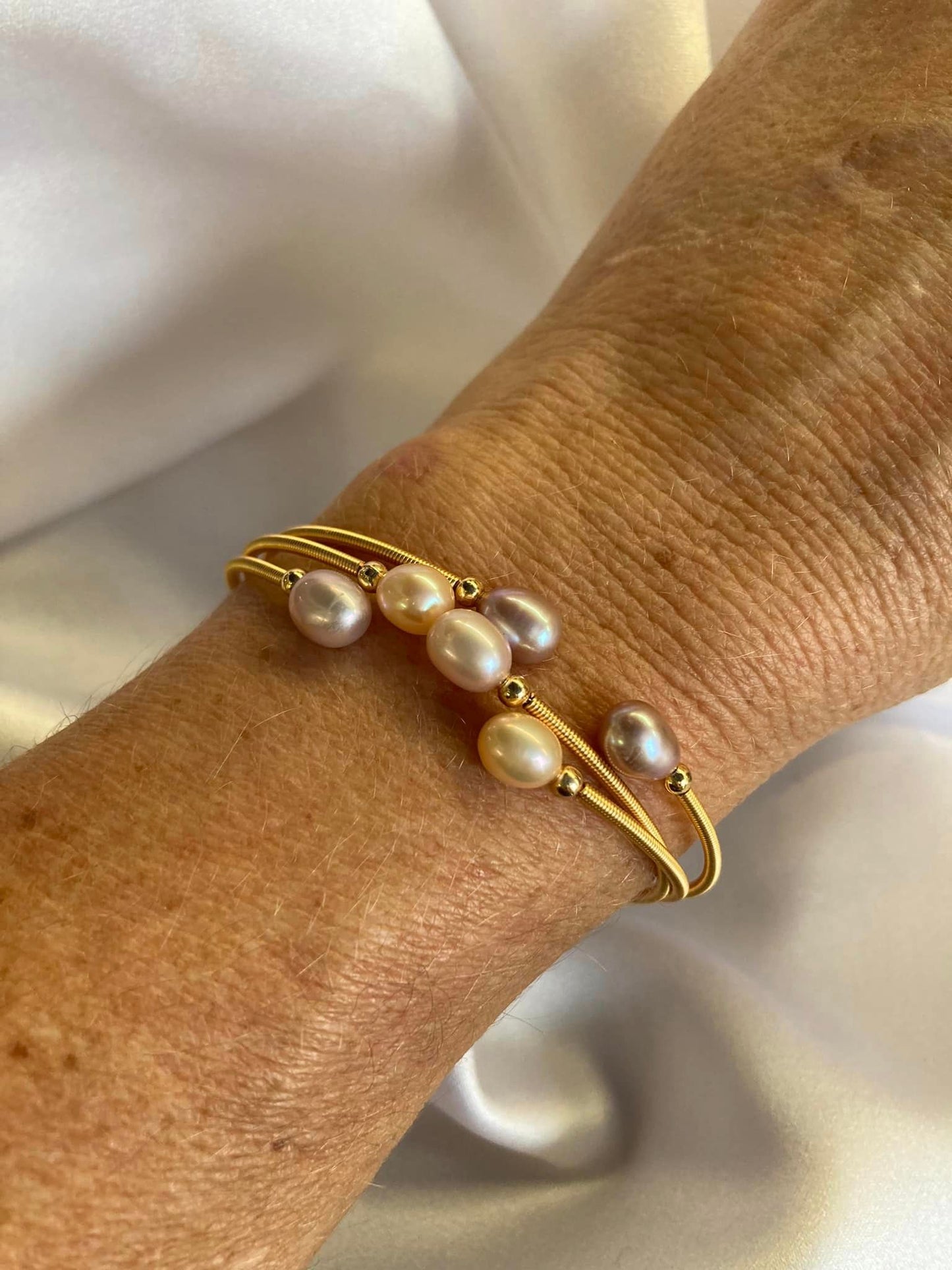 Gold plated Pearl cuff bracelet.
