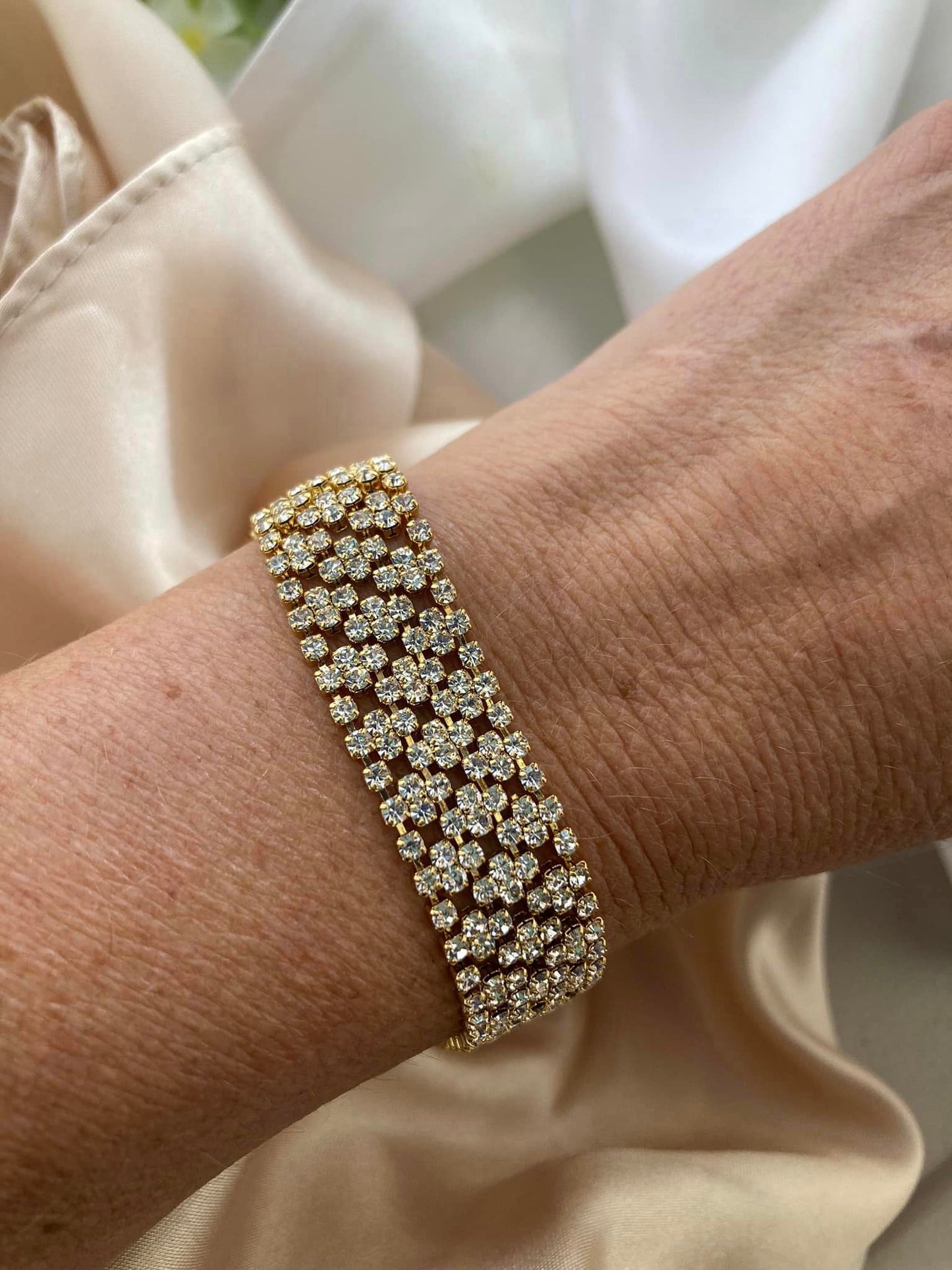 Gold Tone CZ Bridal Bracelet