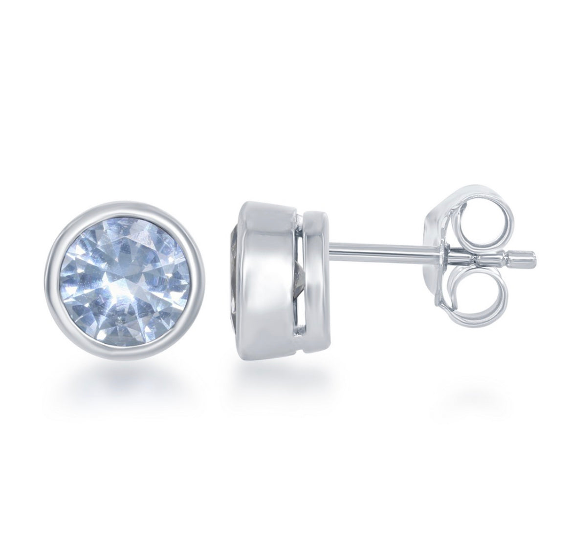 Aquamarine Bezel Set Stud Earrings