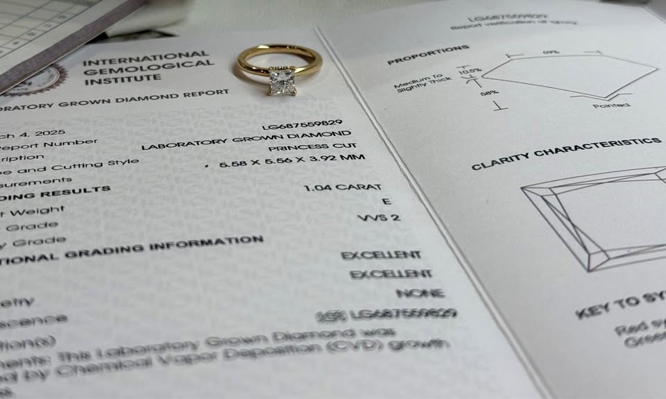 14KY 1.04ct Princess Cut Lab Grown Diamond Engagement Ring