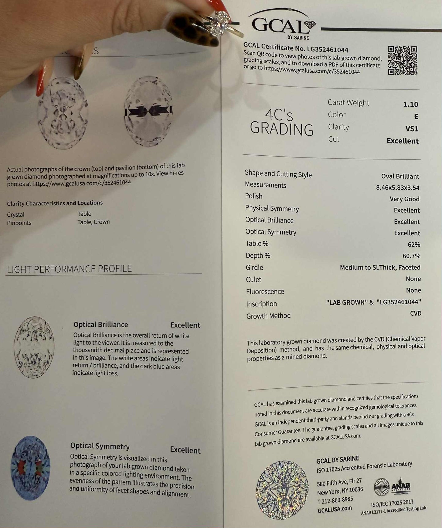 14KY 1.10ct Oval Lab Grown Diamond Engagement ring