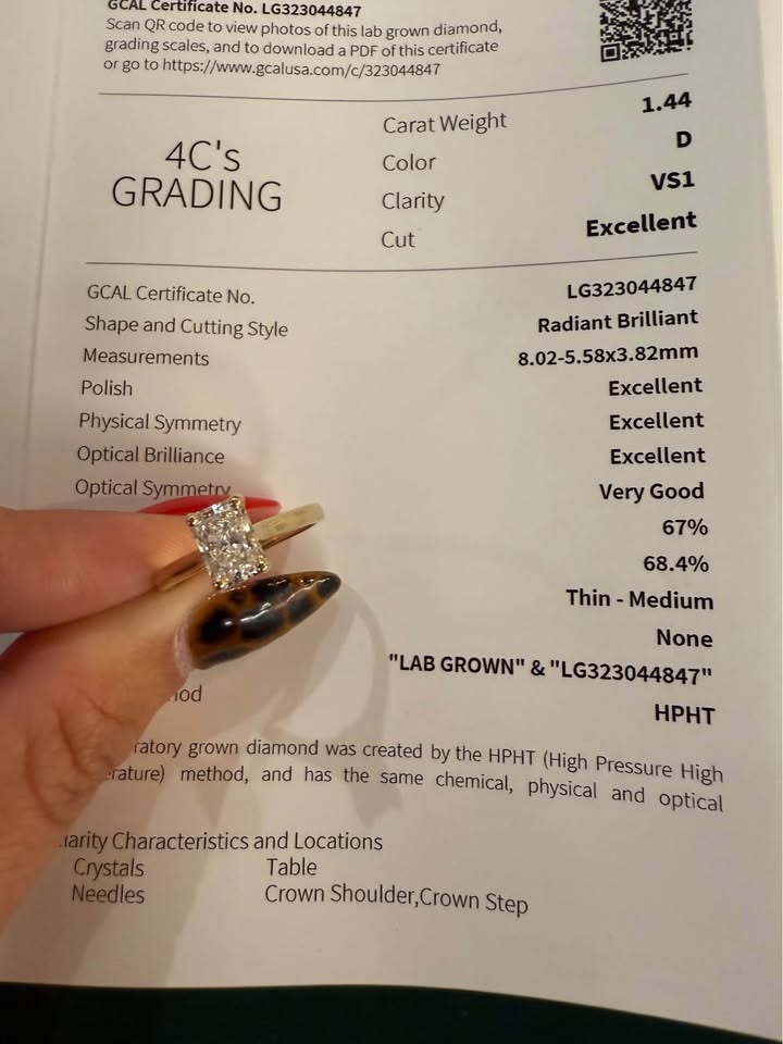 14KY 1.44ct Radiant Cut Lab Grown Diamond Engagement Ring