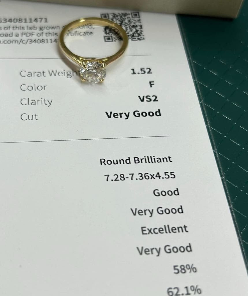 14KY 1.52ct Round Lab Grown Diamond Engagement Ring
