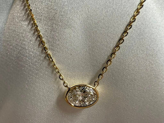 14KY 1.00ct Oval Lab Grown Pendant Necklace