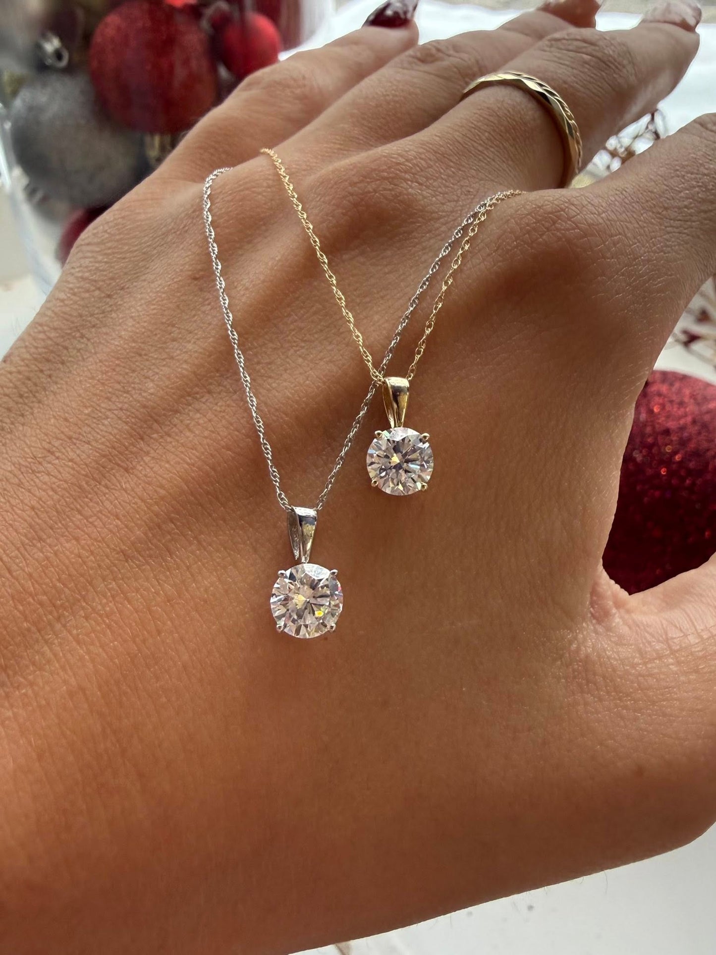 14KY and 14KW 1ct Round Lab Grown Diamond Solitaire Pendants