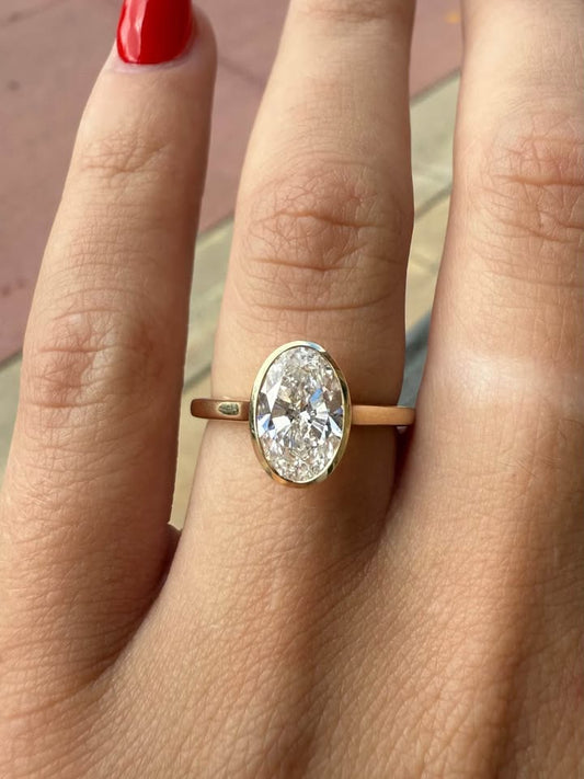 14KY 2.00ctw Oval Lab Grown Diamond Bezel Set Engagement Ring
