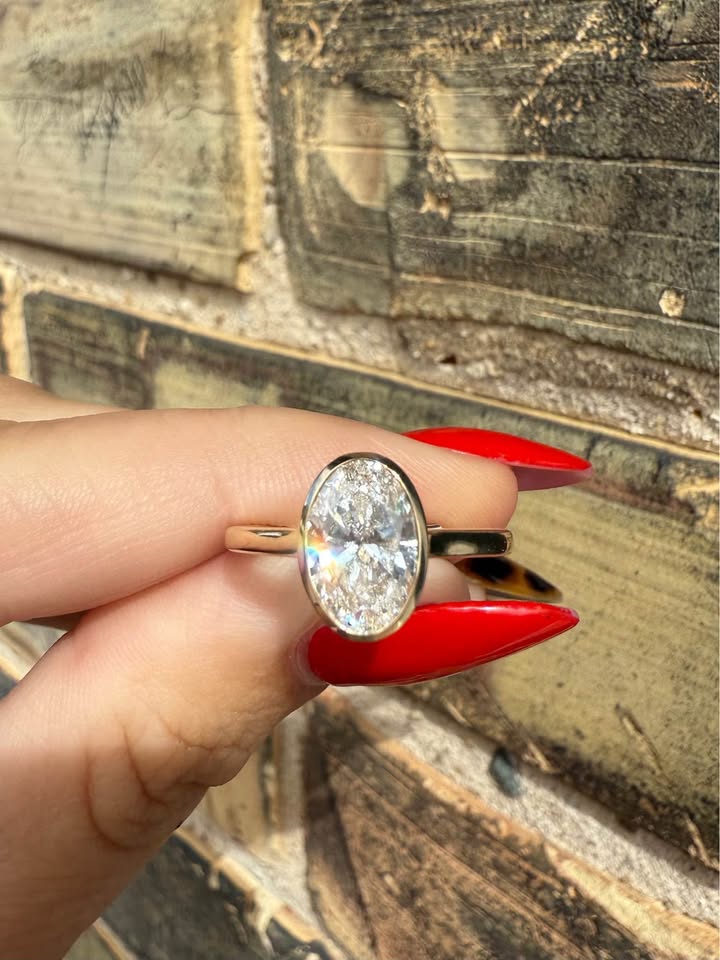 14KY 2.00ctw Oval Lab Grown Diamond Bezel Set Engagement Ring