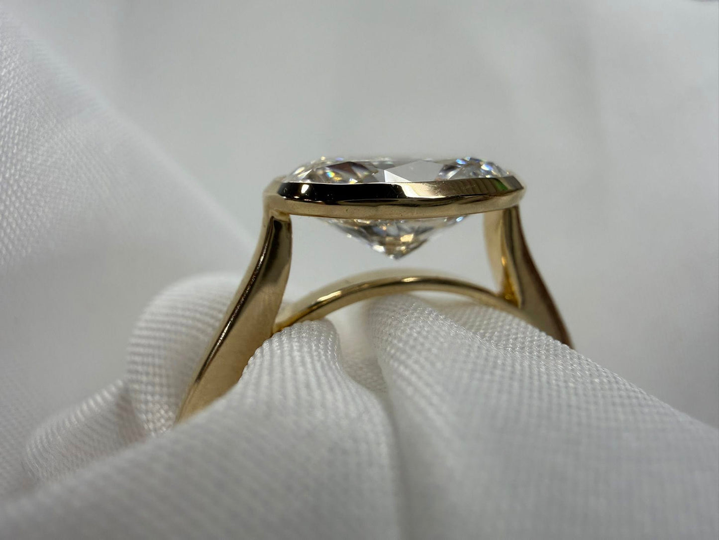14KY 2.00ct East/West Set Bezel Lab grown Diamond Engagement Ring