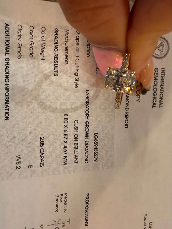 14KY 2.05ct Cushion Cut Lab Grown Diamond Engagement Ring