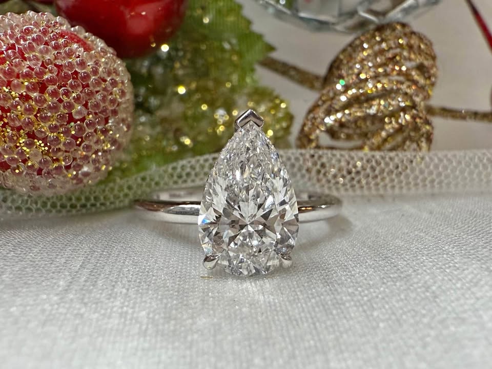 14KW 2.08ct Pear Lab Grown Diamond Engagement Ring with Hidden Halo