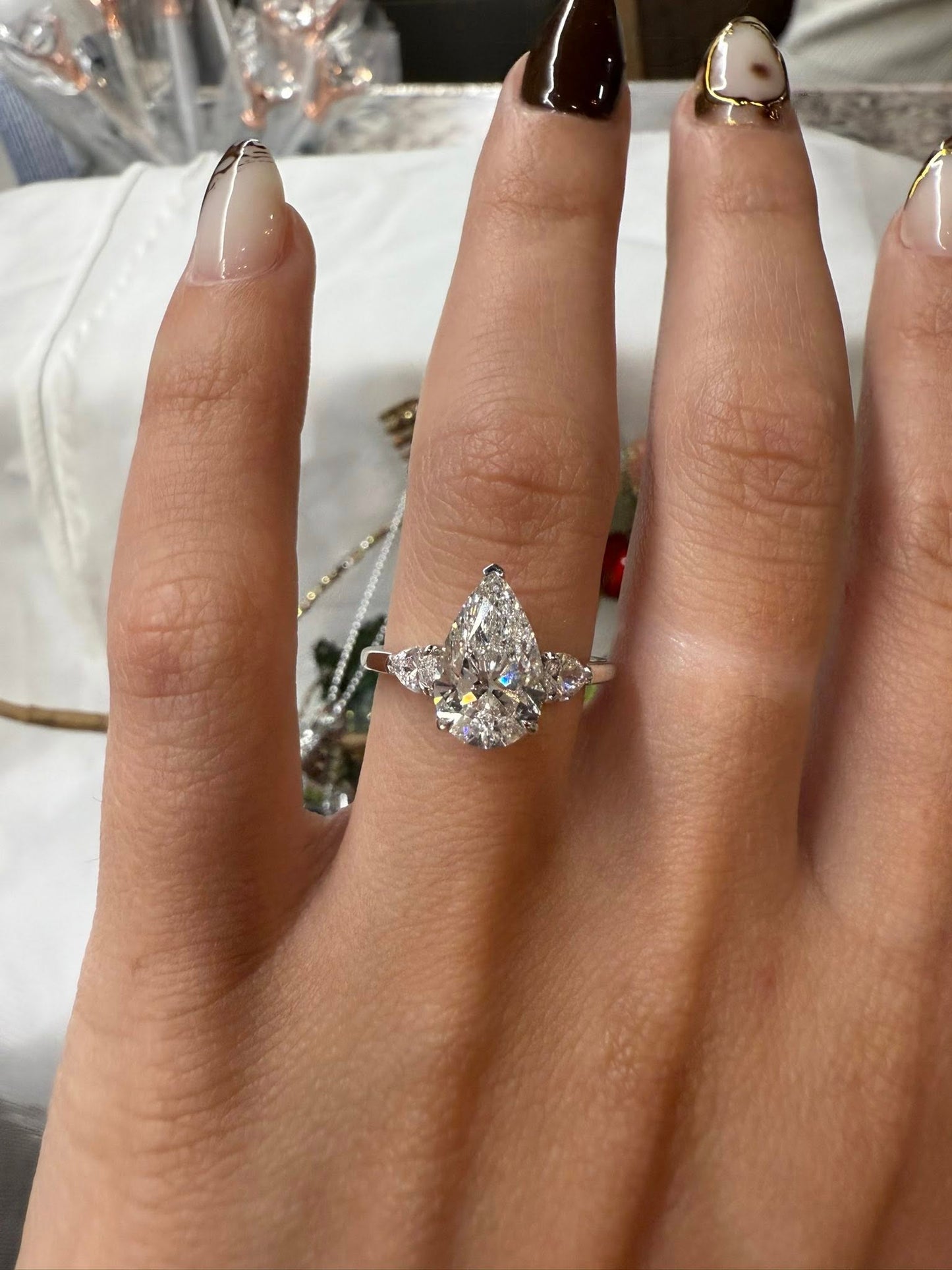 14KW 3-Stone Pear Diamond Engagement Ring