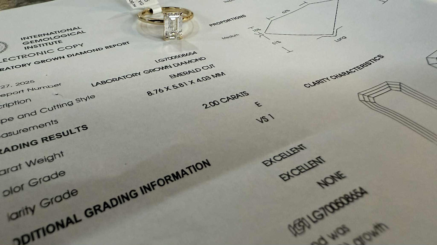 14KY 2.00ct Emerald Cut Lab Grown Diamond Engagement Ring