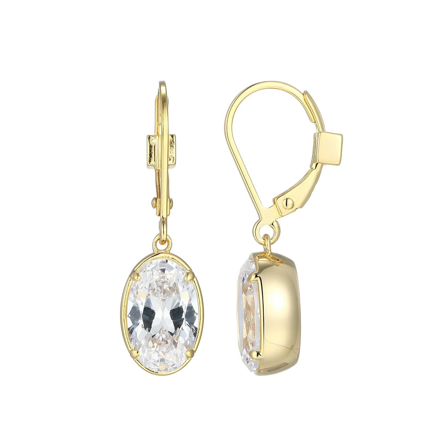 YG and SS Oval Bezel Dangle Earrings