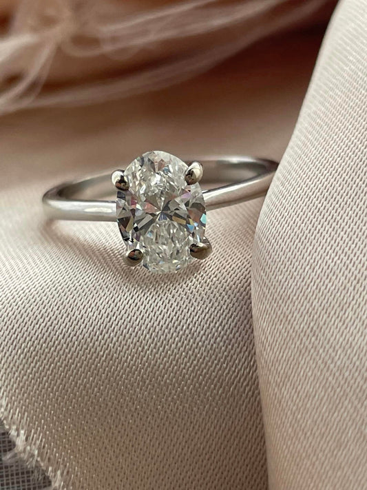 14K White Gold Solitaire and Lab Grown Oval Brilliant Diamond!