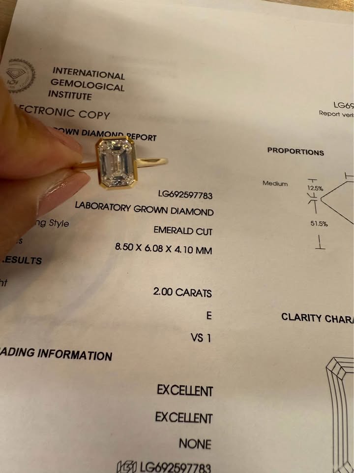 Diamond Engagement Ring 2ctw Emerald Cut Lab Grown Diamond Bezel Set