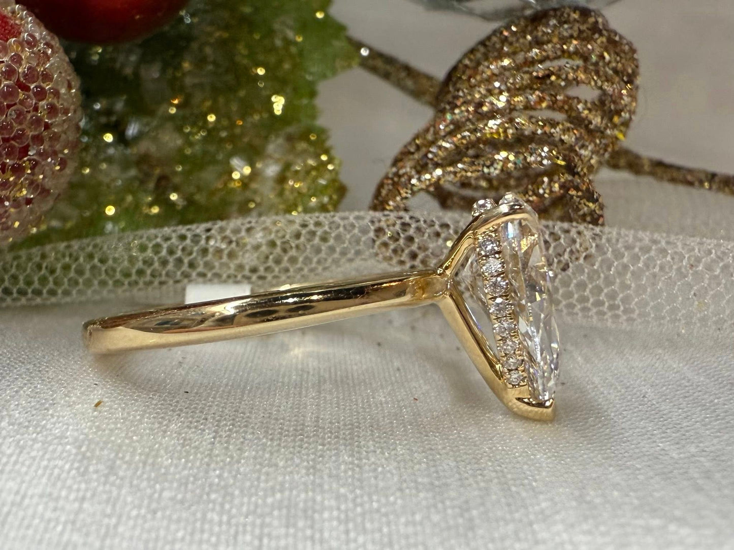 14KY 2.01ct Pear Lab Grown Diamond Engagement Ring with Hidden Halo