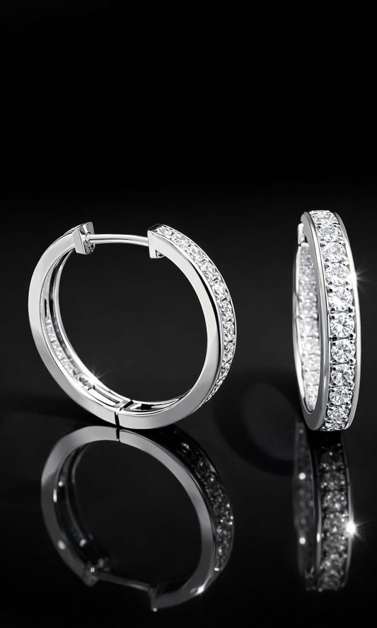 1/2” Rhodium Plated Sterling Silver Lab Grown Diamond Hoops