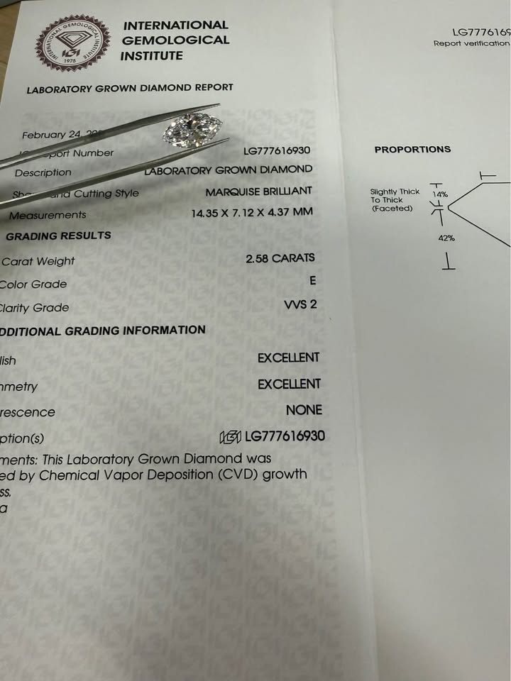 2.58ct Marquise Lab Grown Diamond