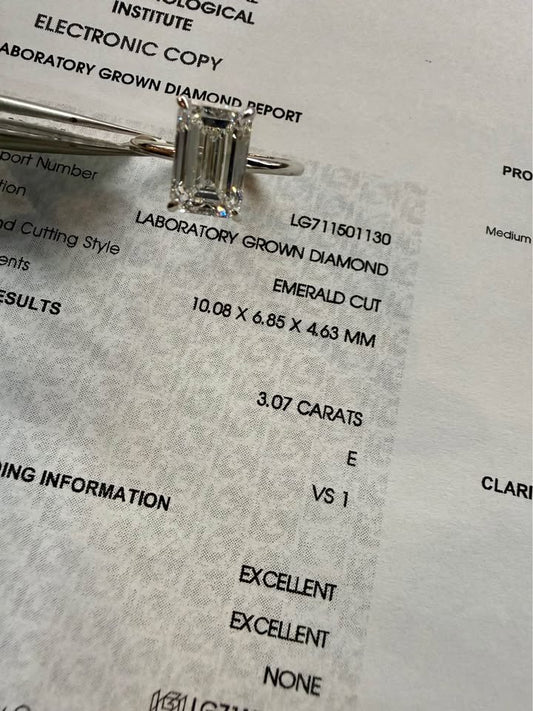14KW 3.07ct Emerald Cut Lab Grown Diamond Engagement Ring