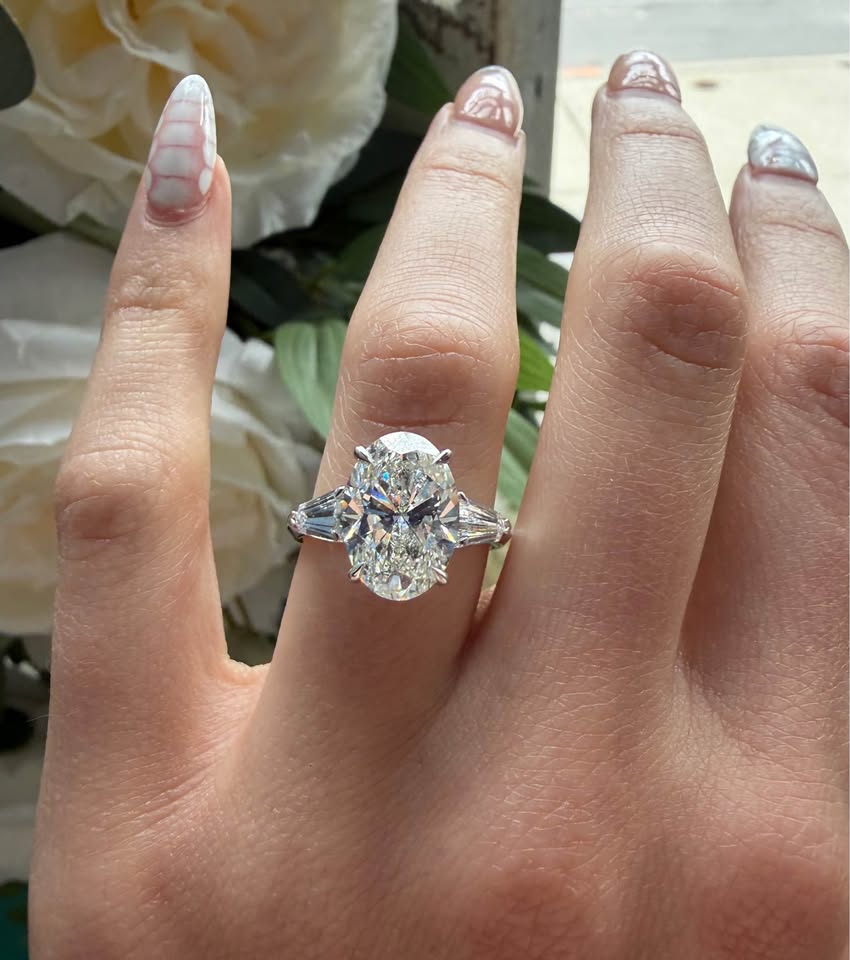 14KW 4.05ct Oval Lab Grown Diamond Engagement Ring With Side Stones