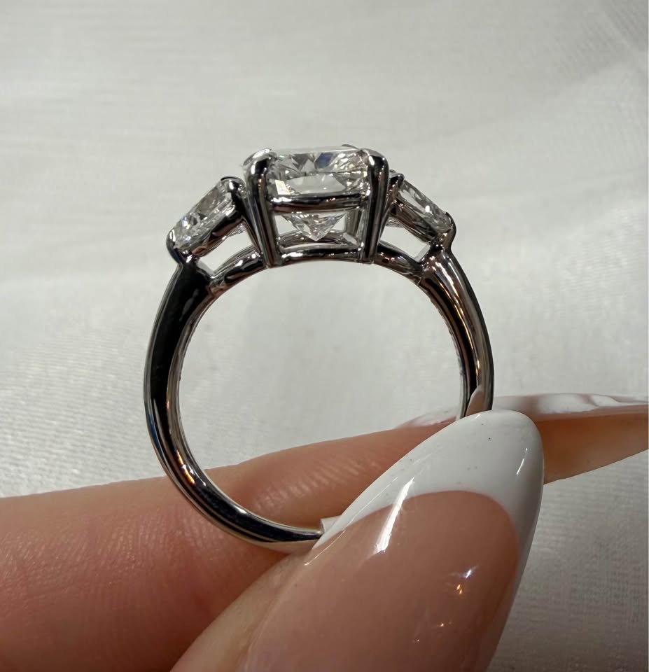 14KW 3.03ct Cushion Cut Lab Grown Engagement Ring With Side Stones