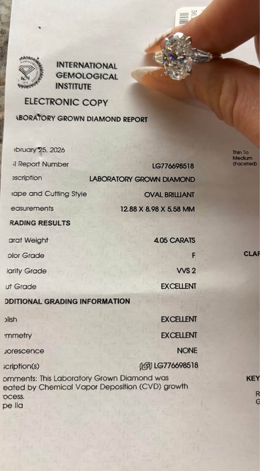 14KW 4.05ct Oval Lab Grown Diamond Engagement Ring With Side Stones