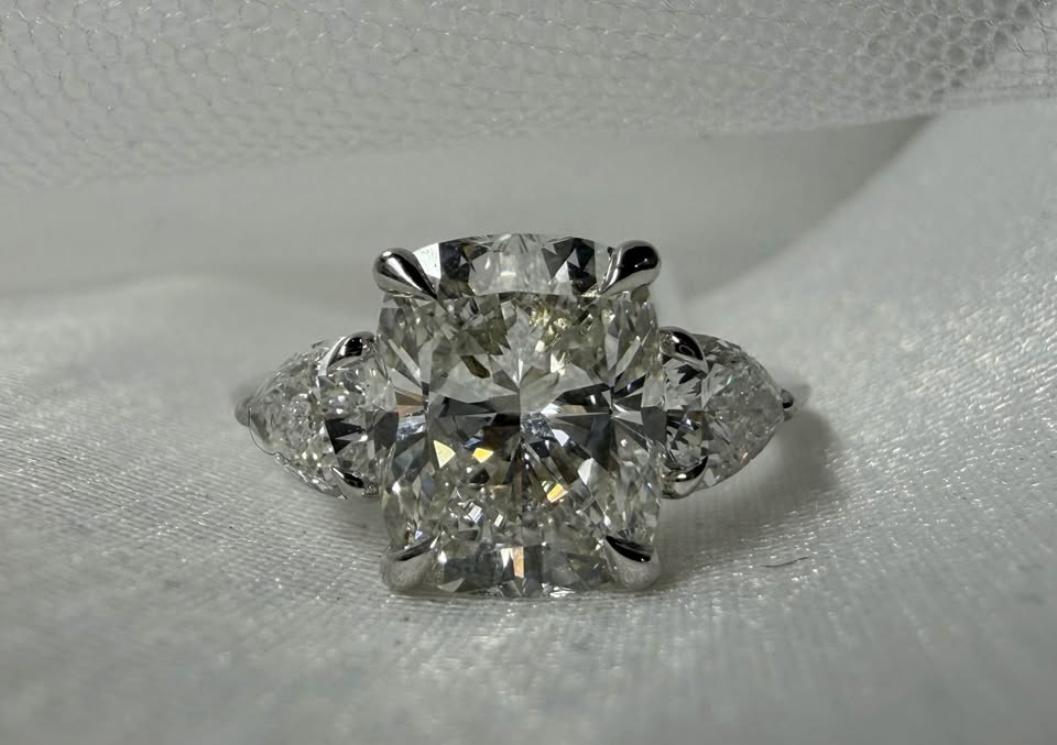 14KW 3.03ct Cushion Cut Lab Grown Engagement Ring With Side Stones