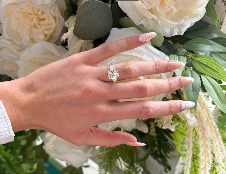14KW 3.03ct Cushion Cut Lab Grown Engagement Ring With Side Stones