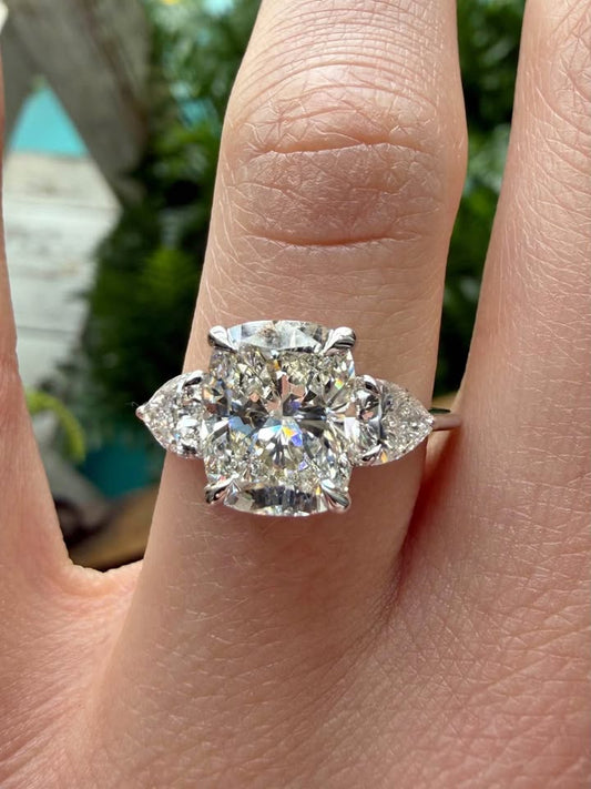 14KW 3.03ct Cushion Cut Lab Grown Engagement Ring With Side Stones
