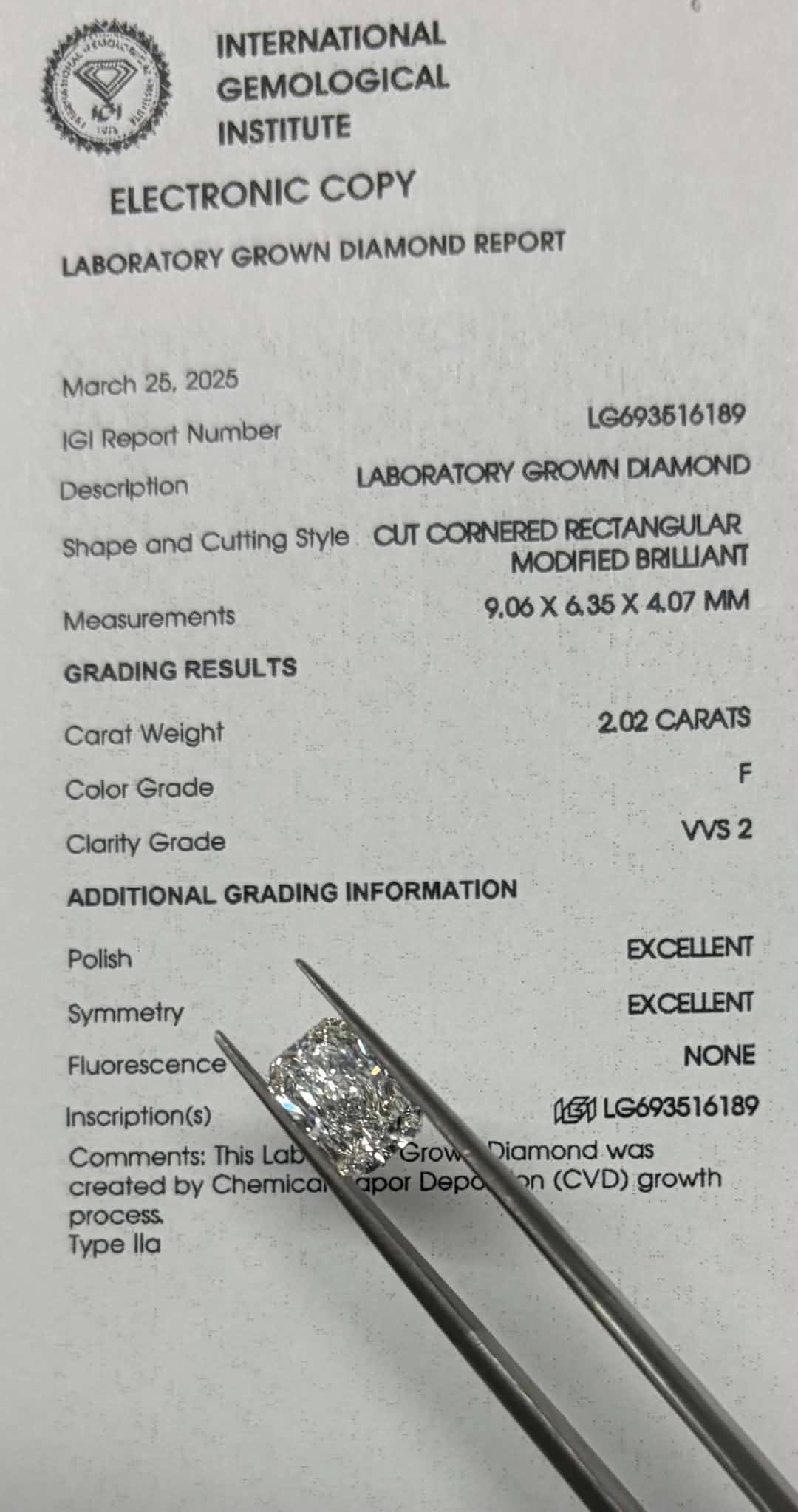 2.02ct Radiant LG Diamond