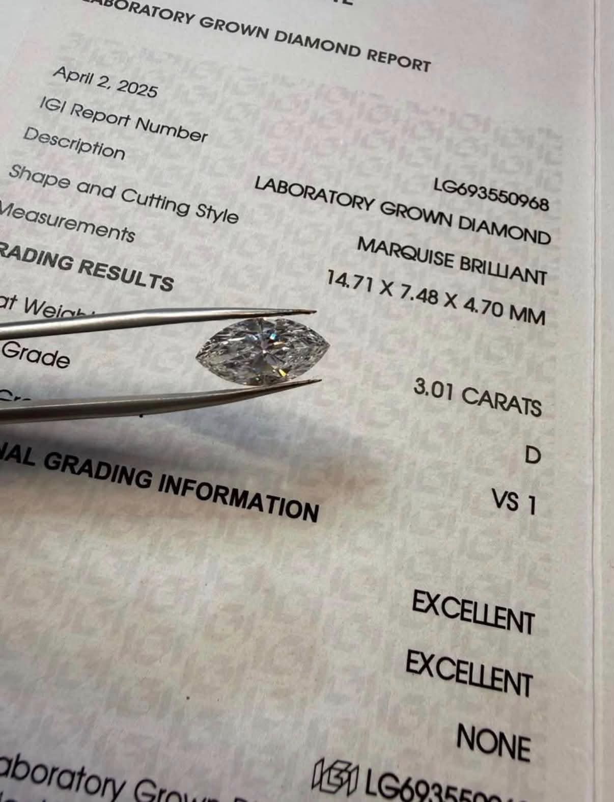 3.01ct Marquise Lab Grown Diamond